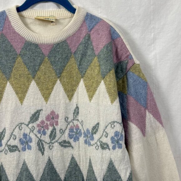 Vintage Concept Knitwear Sweater Womens Sz M Pastel Harlequin 80s 90s Grannycore - Picture 9 of 10